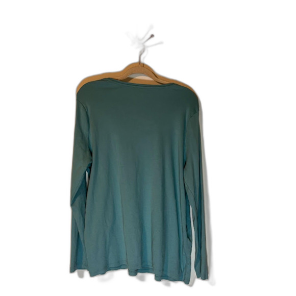 Talbots Minimalist Casual Robin Egg Blue Pima Cotton Lng Slve Scoop Neck Tee 2X - Picture 2 of 3